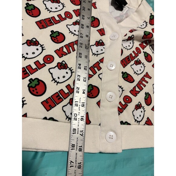 Dumbgood Sanrio Hello Kitty Strawberries Waffle Knit Cropped Cream Cardigan L - Picture 12 of 15
